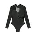 thumbnail image 5 of Yartina Women Color Block Keyhole Back Long Sleeve Leotard Ballet Bodysuit Ballroom Gymnastic Sports Black L, 5 of 7