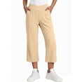 thumbnail image 2 of Cagogo Women Plus Size Capri Pants Elastic Waist Flowy Casual Cropped Palazzo Trousers Summer Beach Work Lounge Active Workout Clothes, Beige S, 2 of 6