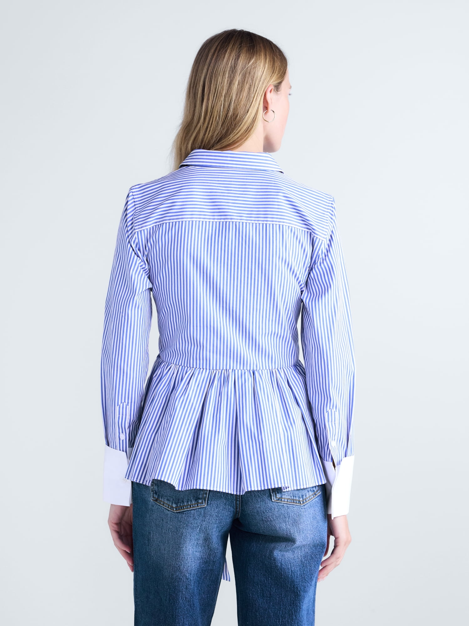Free Assembly Women's and Women's Plus Peplum Button Front Cotton Shirt, Sizes XXS-4X