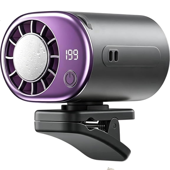 2026 Portable Car Clip-On Air Conditioner Fan, 360° Rotation Adjustable Speed USB Rechargeable Fan with LED Display for Office Car Outdoor Use