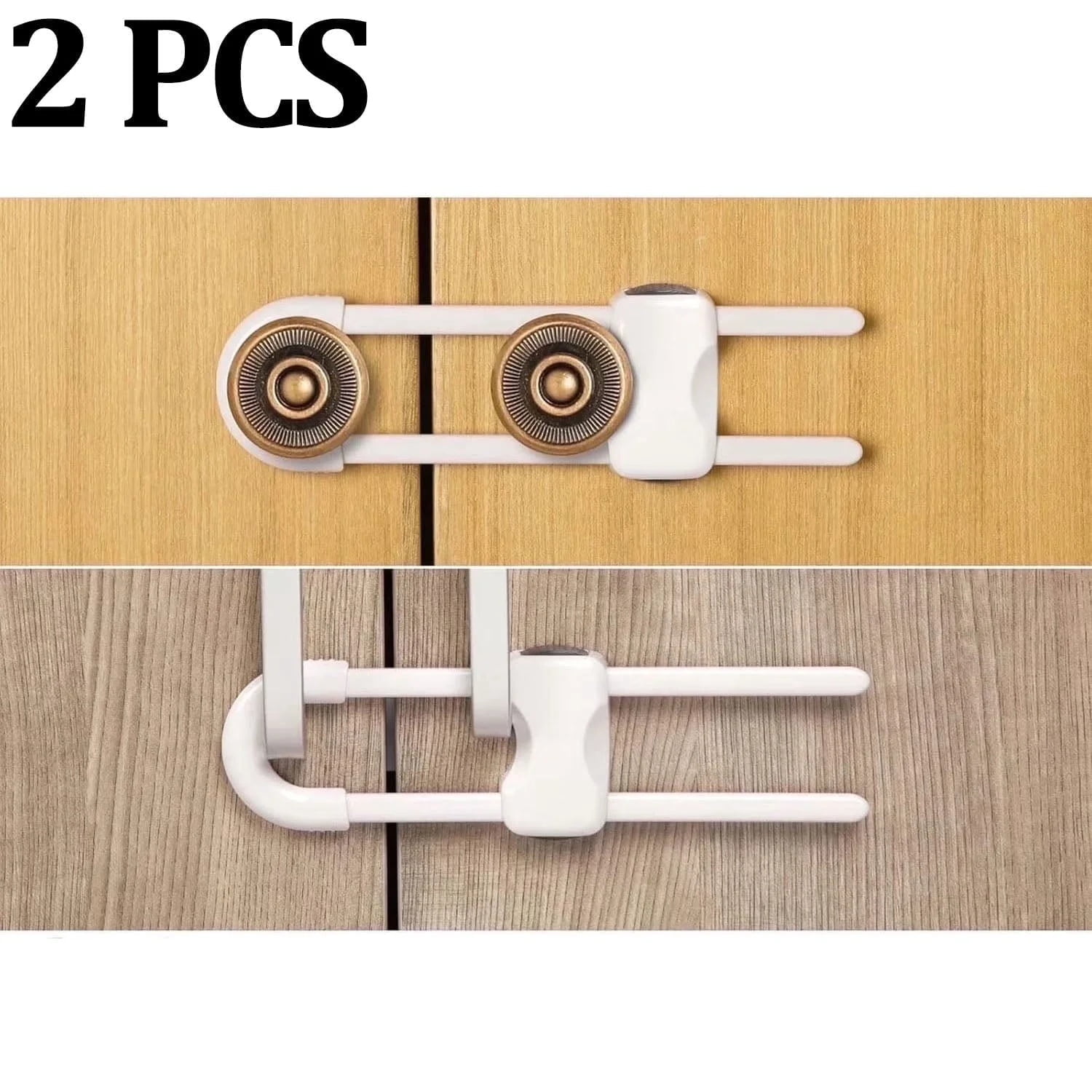 POITVD 2 Pcs Cabinet Locks for Babies,Cabinet Locks Baby Proofing,U-Shaped Proofing Drawers Safety Child Adjustable,Easy to Use Childproof Latch,White