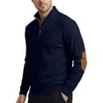 thumbnail image 5 of UDAUDU Men's Cable Knit Sweater Casual Stand Collar Vintage Sweatshirt Button Knitted Fall Winter Pullover with Elbow Patches Navy L, 5 of 6