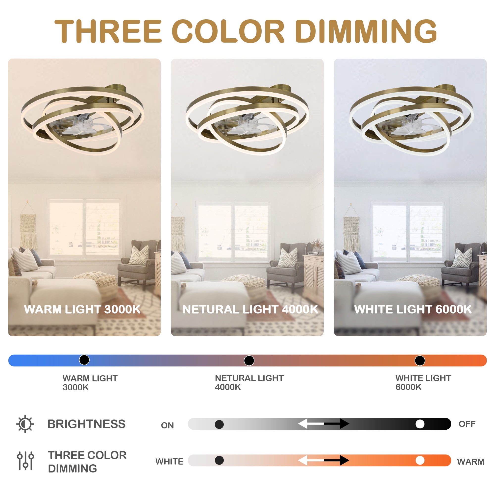 24" Bronze Modern Reversible Ceiling Fan with Dimmable LED Light, 6-Speed DIY Shape Shade with Remote and APP Control