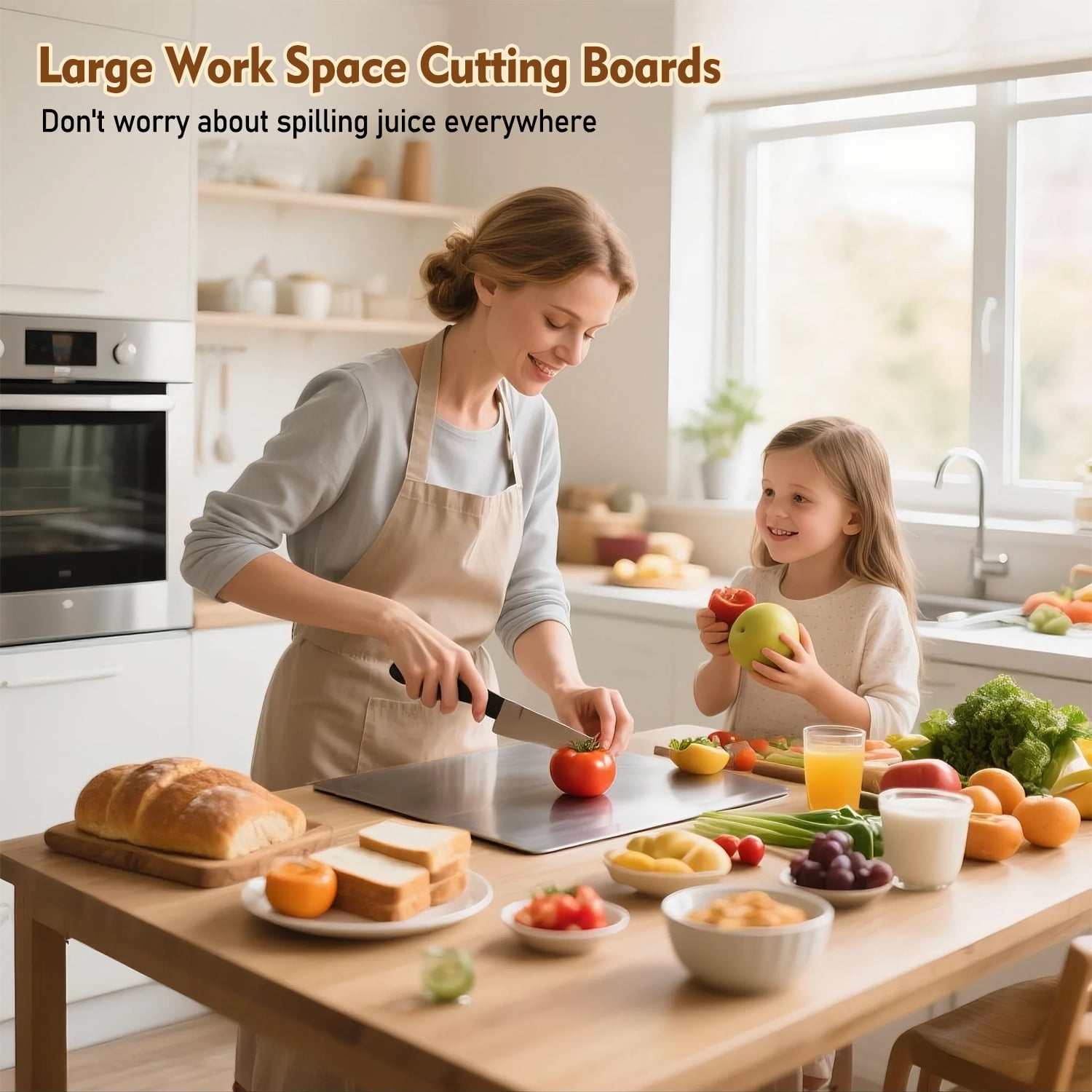 Cutting Boards for Kitchen, AOKIWO Large Stainless Steel Baking Boards with scraper, Suitable for Bread, Meat, Vegetables, (19.7 x 15.7 in)
