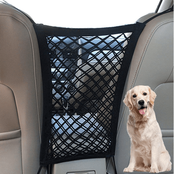 Dog Car Net Barrier Pet Barrier with Auto Safety Mesh Organizer Baby Stretchable Storage Bag Universal for Cars, SUVs -Easy Install, Car Divider for Driving Safely with Children & Pets