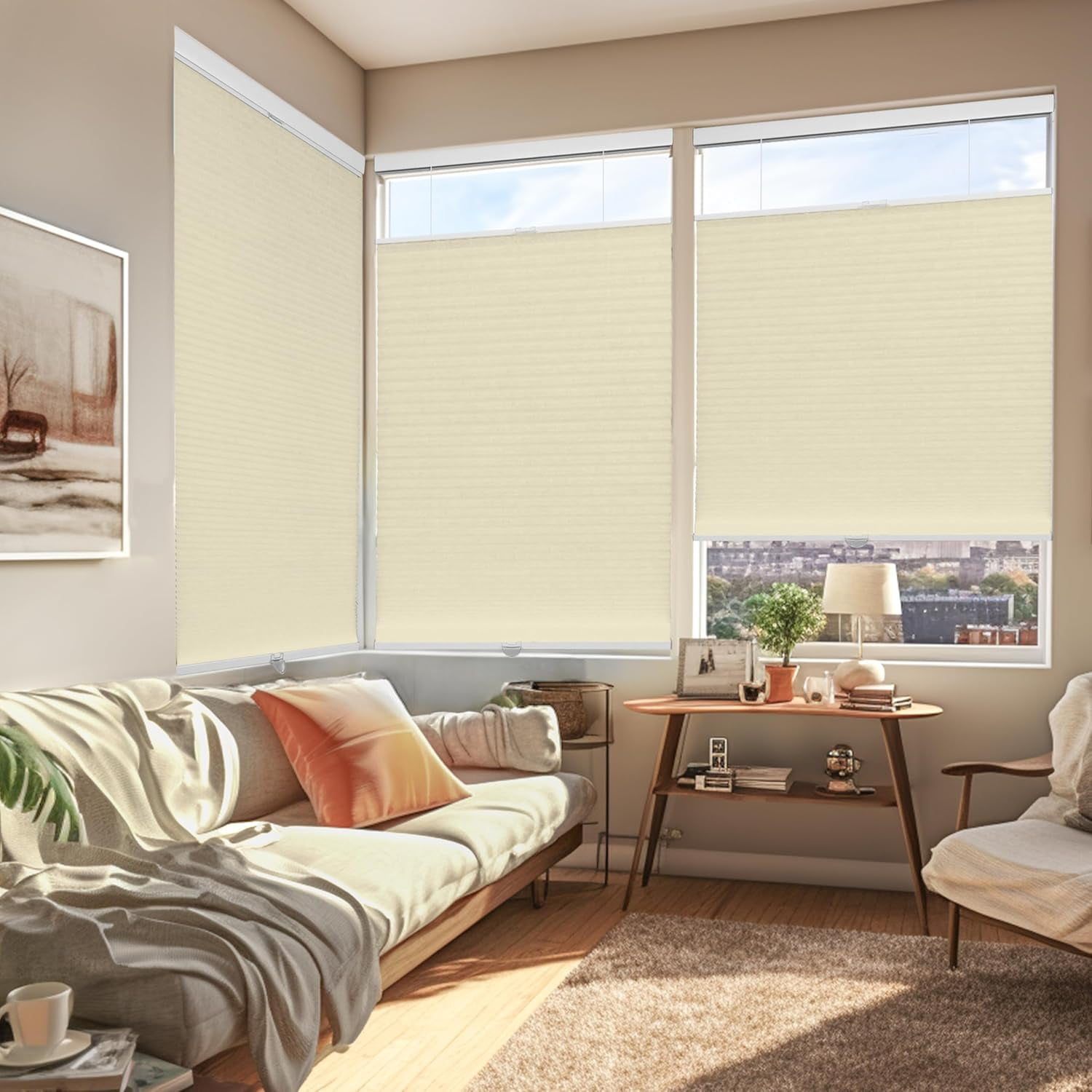 Chicology Beige Light Filtering Cordless Top Down Bottom Up Cellular Shades 19.25 in. W x 48 in. L