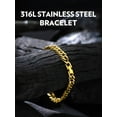 thumbnail image 4 of Bandmax 8MM 14K Gold Plated Cuban Chain Bracelets for Men Women Stainless Steel Miami Curb Link Hand Chain Wristlet for Birthday Gift Biker Wrist Chain, 4 of 9