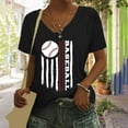 thumbnail image 2 of T-Shirt à Manches Courtes pour Femmes en Liquidation T-Shirt en Chiffon pour Femmes T-Shirt de Baseball Imprimé Lettres de Baseball Col en V Manches Courtes, 2 of 4