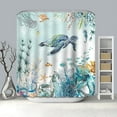 thumbnail image 3 of Avezano Sea Turtle Shower Curtain Ocean Animals Shower Curtain for Bathroom Underwater Coral Octopus Shower Curtain Set with 12 Hooks, 72x72 Inches, 3 of 5