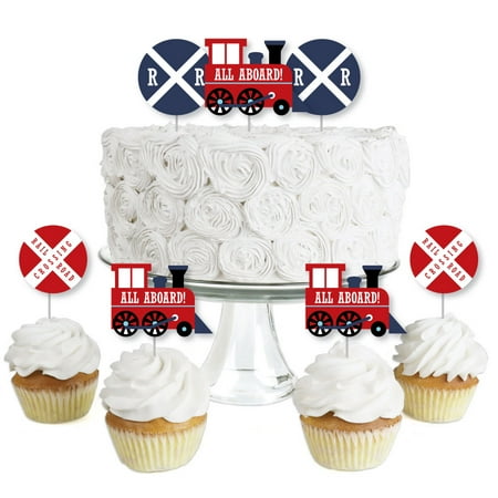 Railroad Cupcake Toppers Railroad Party Crossing - Dessert Cupcake Toppers - Steam Train Birthday Party or Baby Shower Clear Treat Picks -24 Ct ()