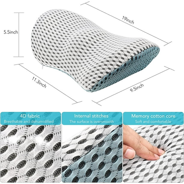 MzGro Coussin de soutien lombaire pour fauteuil de bureau - Oreiller en mousse mémoire ferme pour soulager les douleurs et la pression dorsales - Coussin pour longues assises, travail, conduite (Bleu MzGro Coussin de soutien lombaire pour fauteuil de bureau - Oreiller en mousse mémoire ferme pour soulager les douleurs et la pression dorsales - Coussin pour longues assises, travail, conduite (Bleu