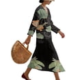 Jiueut Koi Lotus Leaf Print Linen-Look Dresses for Women 2026 V Neck ...