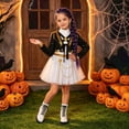 thumbnail image 3 of Halloween Gi"rl"s Costume - Star Singer Costume, Black Sequin Jacket White Tulle Tutu Skirt with Purple Braid Wig and Full Jewelry Accessories, Halloween Carnival Theme Party Fancy Dress, Size:110, 3 of 4