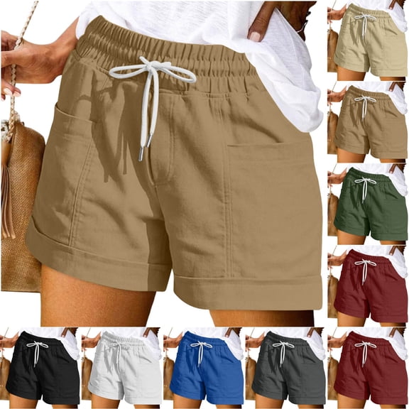 Favoffer Women Plus Size Drawstring Shorts Elastic Waist Dual Pocket Bottoms Solid Color Breathable Loose Pants Comfort Casual Shorts for Summer Daily