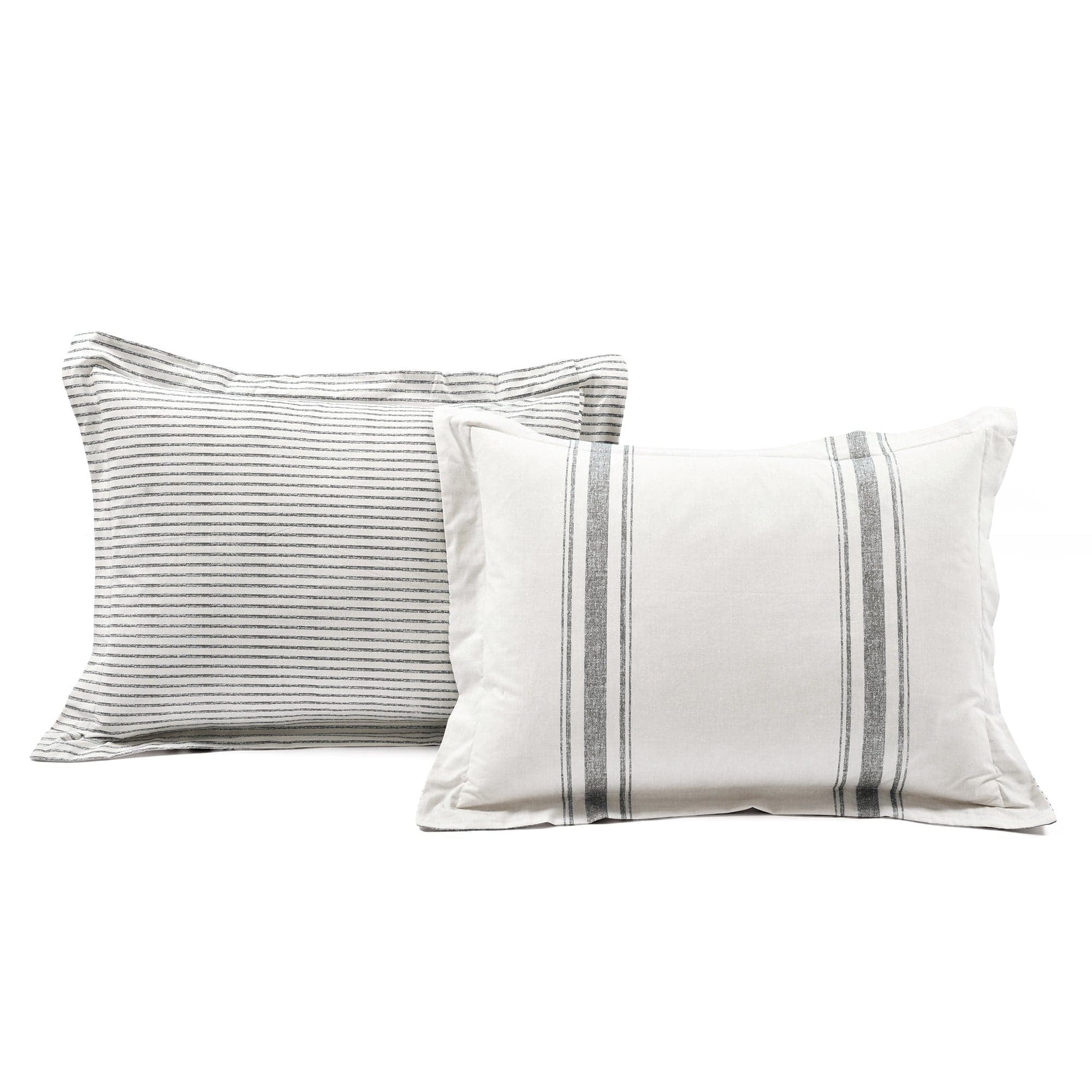 Lush Decor Farmhouse Stripe Reversible Cotton Duvet Cover Black 3Pc Set Full/Queen