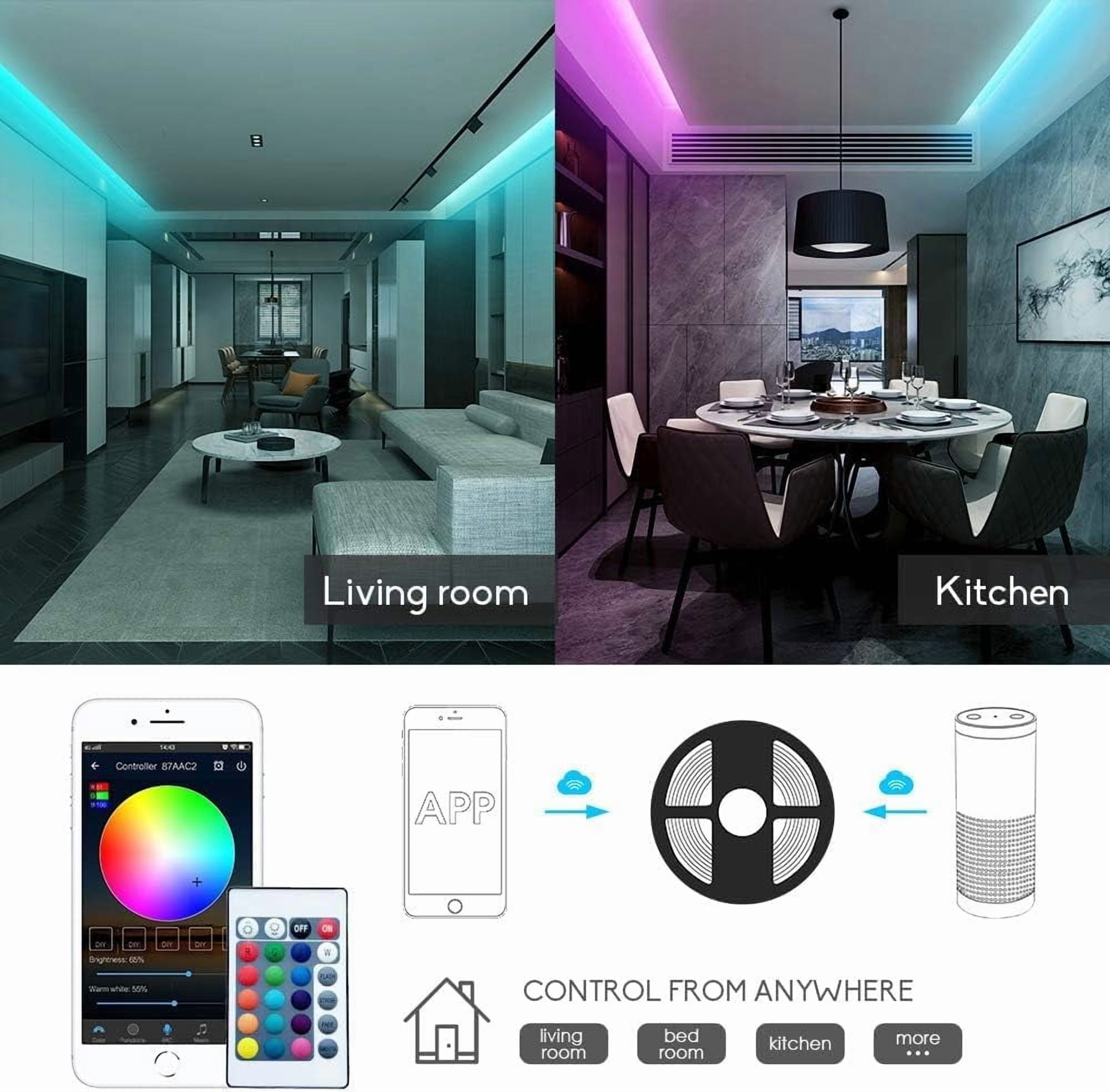 Smart WiFi RGBW LED Light Strip comes with 24-key RF Romote  Kit compatible with Alexa and Google Assistant