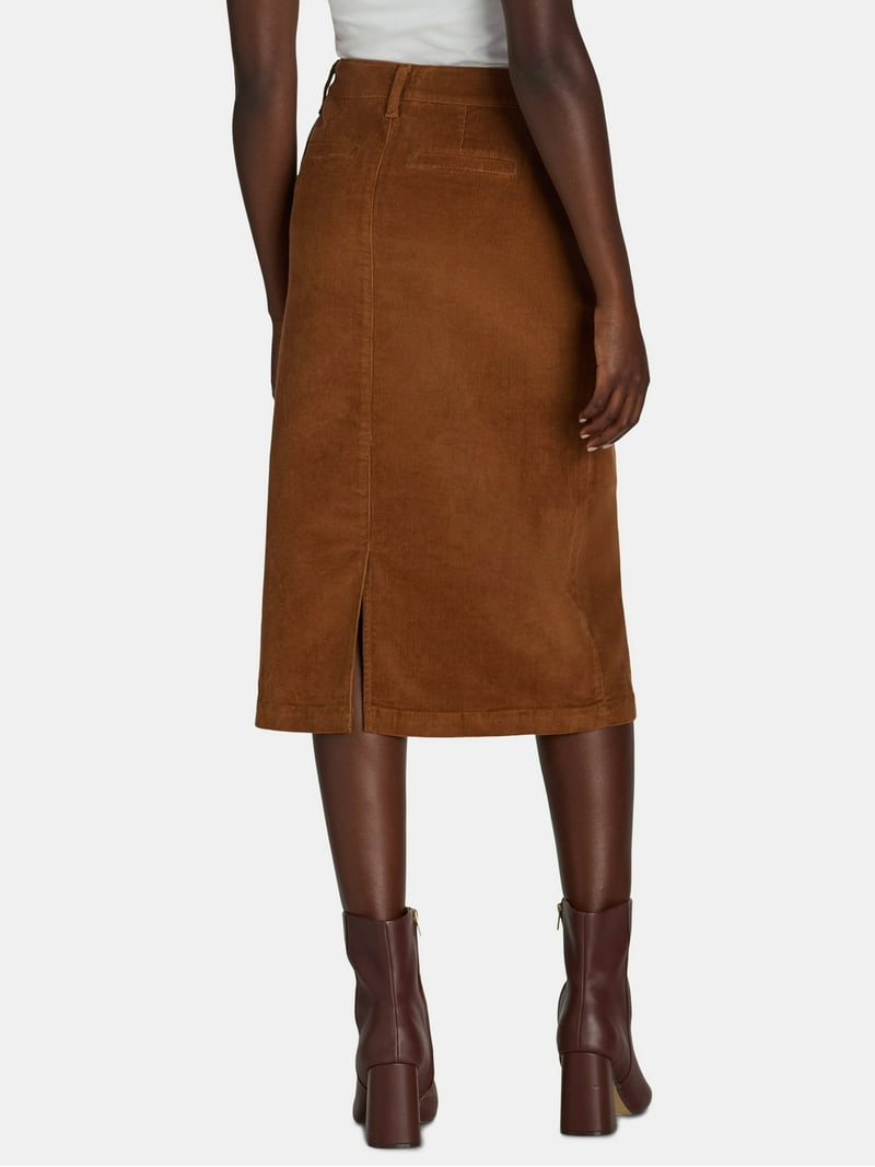 Time and Tru Women's and Women's Plus Corduroy Midi Skirt Sizes