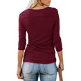 thumbnail image 3 of T-shirt Henley à Manches Courtes/longues pour Femmes, Décontracté, Basique, 3 of 3