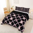 thumbnail image 2 of Erosebridal Pink Bow Knot Dance Ballet Queen Comforter Set 3pcs for Girls Women,Teens Geometric Plaid Bedding Comforter Set,Black Reversible,Lightweight Room Decor, 2 of 6