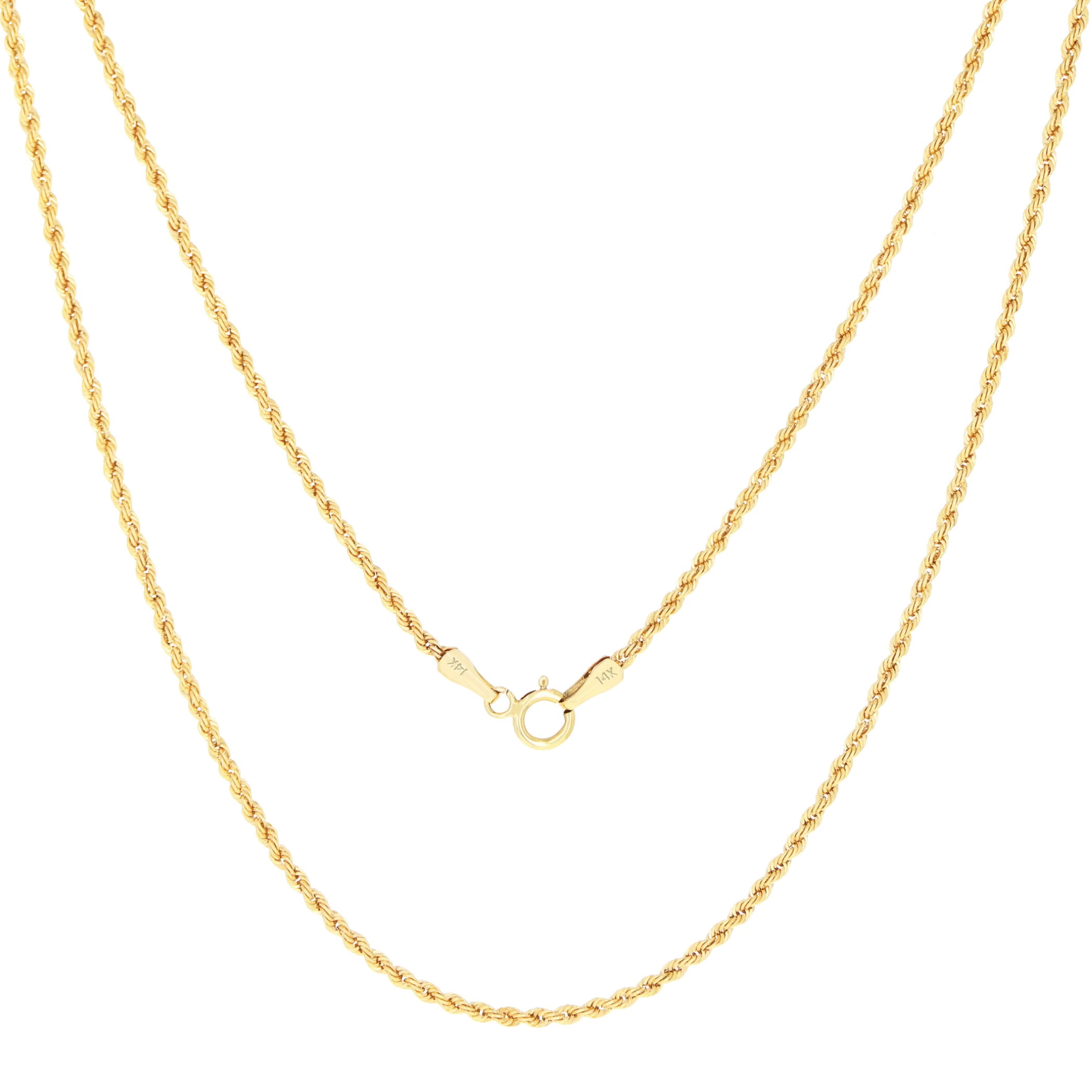 Nuragold 14k Real Yellow Gold 1.5mm Rope Chain Diamond Cut Necklace (16"-24") Dainty Italian Jewelry for Men & Women