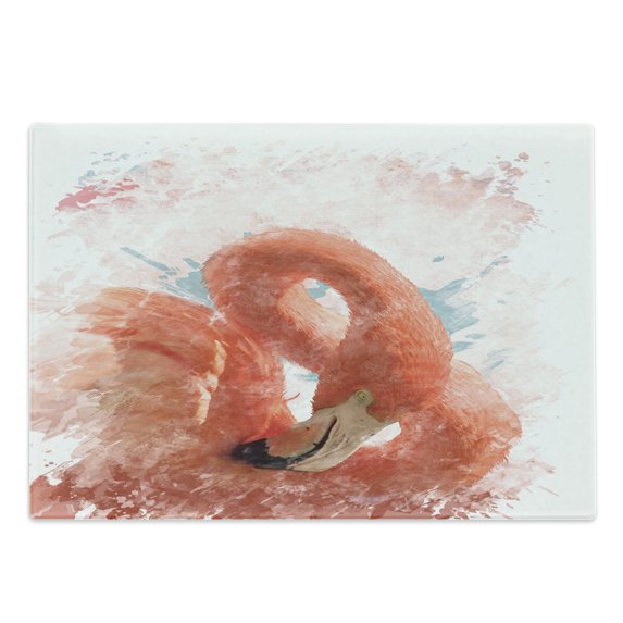 Flamingo Cutting Board, Flamingo Bird with Feather Nature Art Work Watercolor Paint Effect Print, Decorative Tempered Glass Cutting and Serving Board, Large Size, Orange White, by Ambesonne