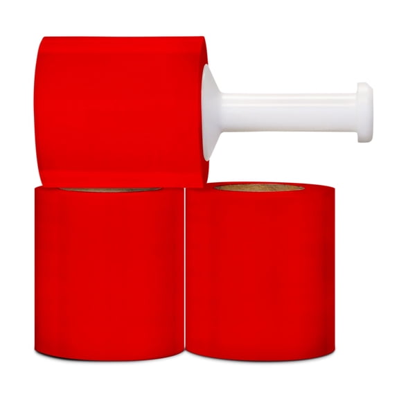 SSBM Red Mini Stretch Wrap with Reuseable Handle 5" x 1000' 80 Gauge 12 Rolls Plastic Shrink Film for Packing Wrapping