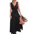 thumbnail image 4 of Txlixc Vestido de mujer de color sólido sin mangas, cuello en V profundo, cruzado, vestido de piernas altas Txlixc  moda, 4 of 7
