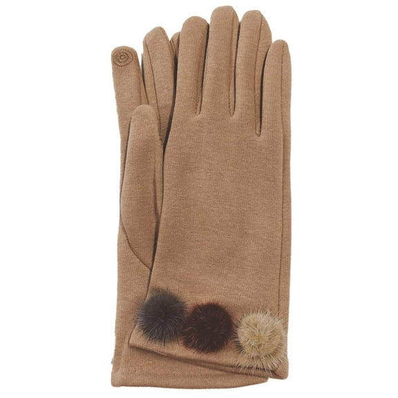 Womens Brown Pom Pom Stretch Fit Texting & Tech Touchscreen Gloves