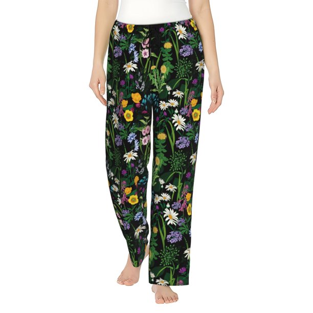 Fotbe Chamomile Pantalones de Pijama para Mujer, Pantalones de Dormir, Pantalones Pj con Cordón y Bolsillos-XX-Large