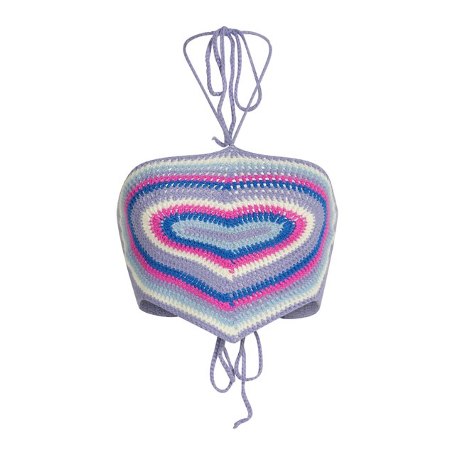 Lucakuins - Camisola corta con cuello halter para mujer, sin mangas, sin espalda, con estampado de corazón, dobladillo de pañuelo, camisola de ganchillo Lucakuins S-L