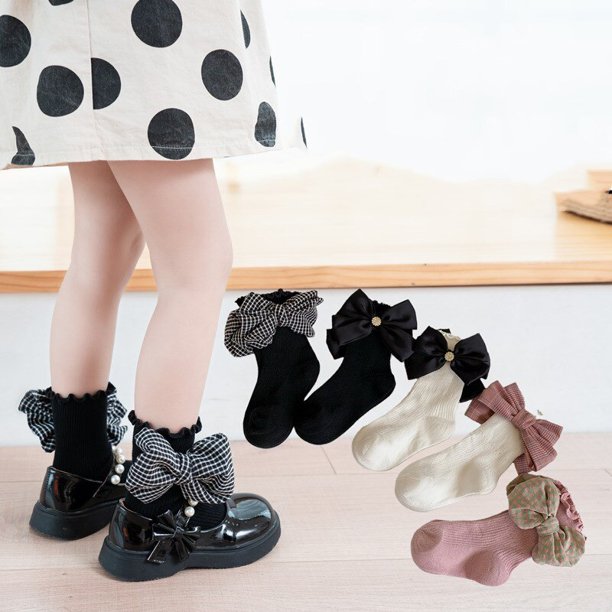 New Brand Baby Toddlers Socks Autumn Winter Children Girls Knee High Long Sock Cotton Big Bow Spanish Style Kids Floor Socks3M(4-6years) He Qiyong unisex