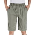 thumbnail image 5 of Sakmal Bermuda Mens Shorts Board Cotton Linen Knee Length Wide Leg Solid 9 Inch Green Vacation Shorts for Men 5XL, 5 of 5