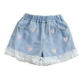 thumbnail image 3 of Pounoo New Shorts for Girls Denim Girls Denim Shorts Lace Love Summer Casual Shorts with Pockets Elastic Waist Shorts Shorts Jeans Kids, 3 of 9