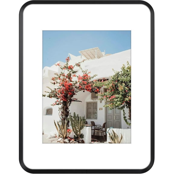 11x14 Aluminum Picture Frame Black - With Round Corners - With Mat for 8x10 Photo or Without Mat for 11 x 14 Photo - Real Glass - Matte Design - Home Decor for Wall Display