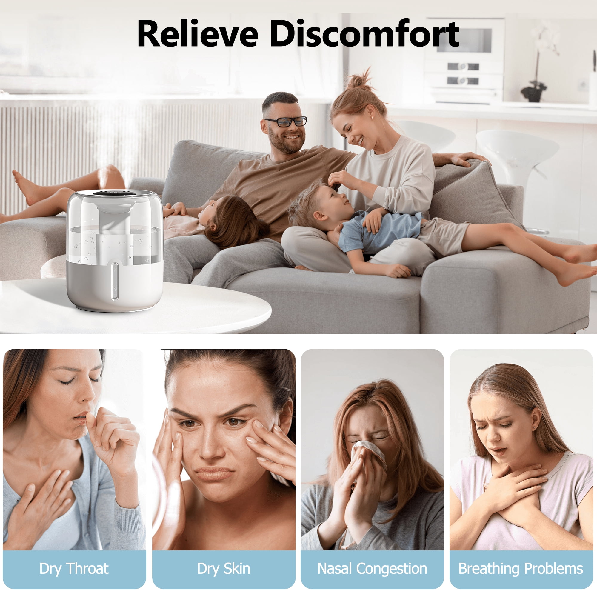 6.8L Whisper-Quiet Night Light Humidifier, Digital Display & Custom Humidity Control for Bedroom Office Home
