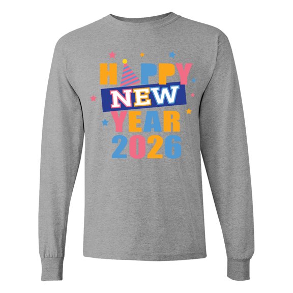 Inktastic Happy New Year Colorful 2026 with Stars Long Sleeve T-Shirt
