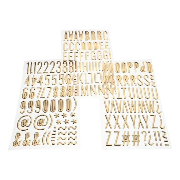 Worgeous 3 Sheets 3D Number and Symbol Letter Stickers for DIY Scrapbooking Elegant Bubble Alphabet Stickers for Art Projects and Crafting Small Gold Initial Stickers