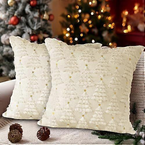 Lanpn Christmas 50x50 Throw Pillow Covers Set of 2, Winter Star Chrismas Tree Throw Pillow Cases Soft Plush Faux Fur Wool 20 x 20 Winter Cushion Cover