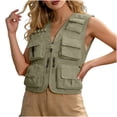 thumbnail image 2 of Xdegoge Utility Vest for Women V Neck Sleeveless Outdoor Cargo Fishing Waistcoat Multi Pocket Design Solid Color Loose Fit Casual Functional Lightweight Travel Vest, 2 of 8