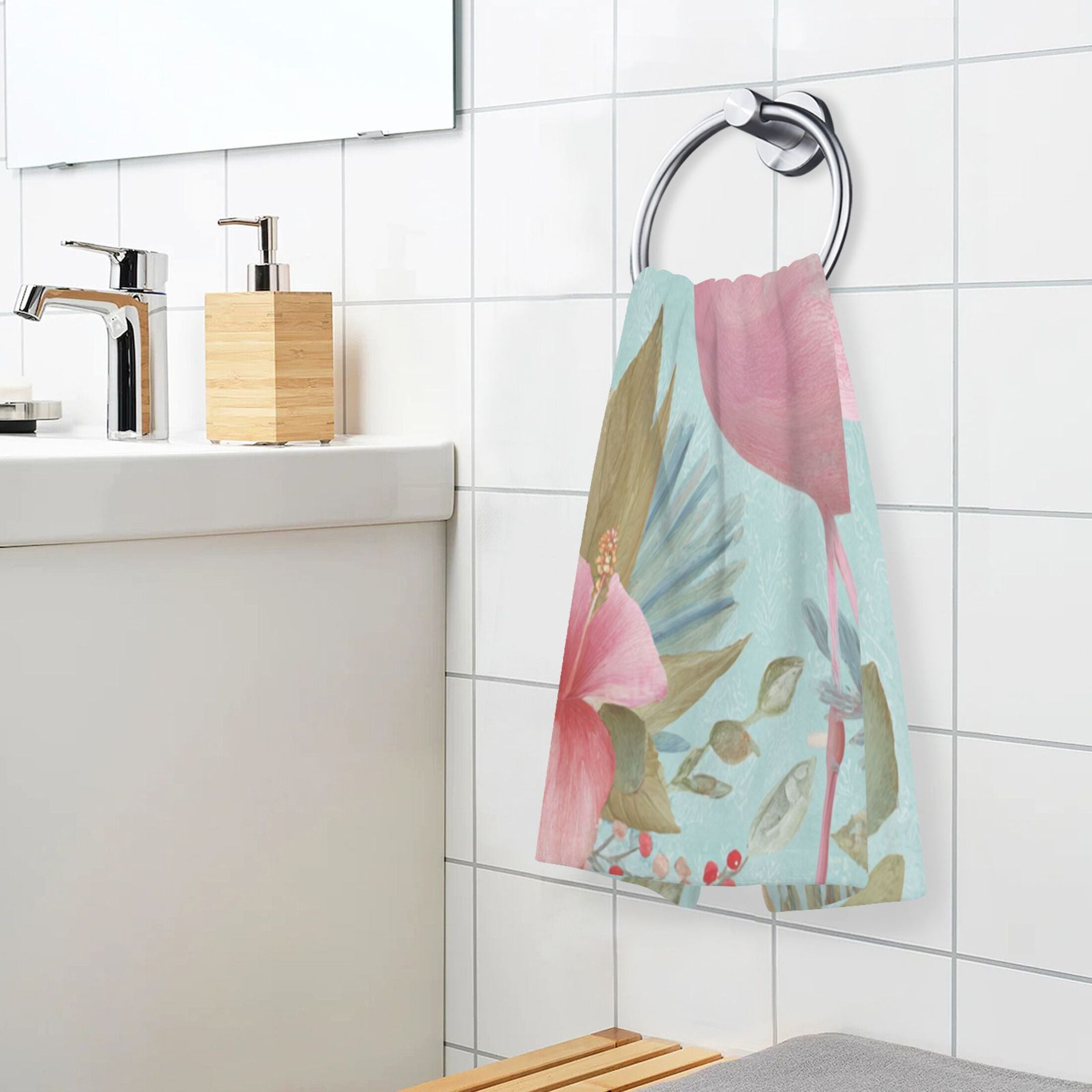 2 Pieces of Cotton Towel Face Towel Set Hand Towel Bath Towel Cotton Bath Towel Sets Pink Flamingo