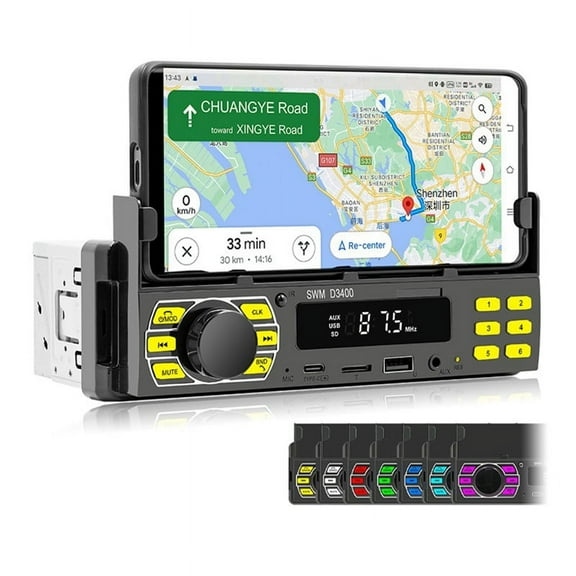 Car Radio Bluetooth 1 Din MP3 Player Handsfree A2DP Type C USB TF AUX Phone Holder Audio System Unit