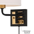 thumbnail image 3 of 360 Lighting Joelle Modern Swing Arm Wall Lamp Brass Black Plug-in Light Fixture Fabric Drum Shade for Bedroom Bedside Living Room Reading Home House, 3 of 8