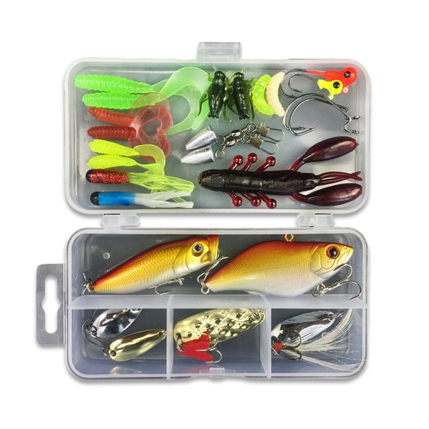 28 piezas de señuelos de pesca de mar artificiales Conjunto Kit de cebos portátiles al aire libre Kit de plástico DIY Tackle Wobblers Accesorios con caja de almacenamiento Inevent OD003619-00B