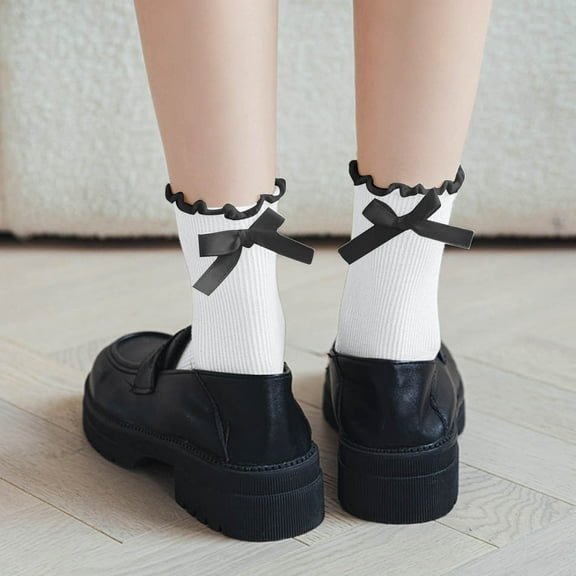 Women Bow Socks Ruffled Casual Round Neck Socks Soild Color Soft Breathable Lace Stockings Thigh Hose for Women Fuzzy Sicks Knee High Stockings for Women plus Size Legs Knee High Patterned Tights Tan