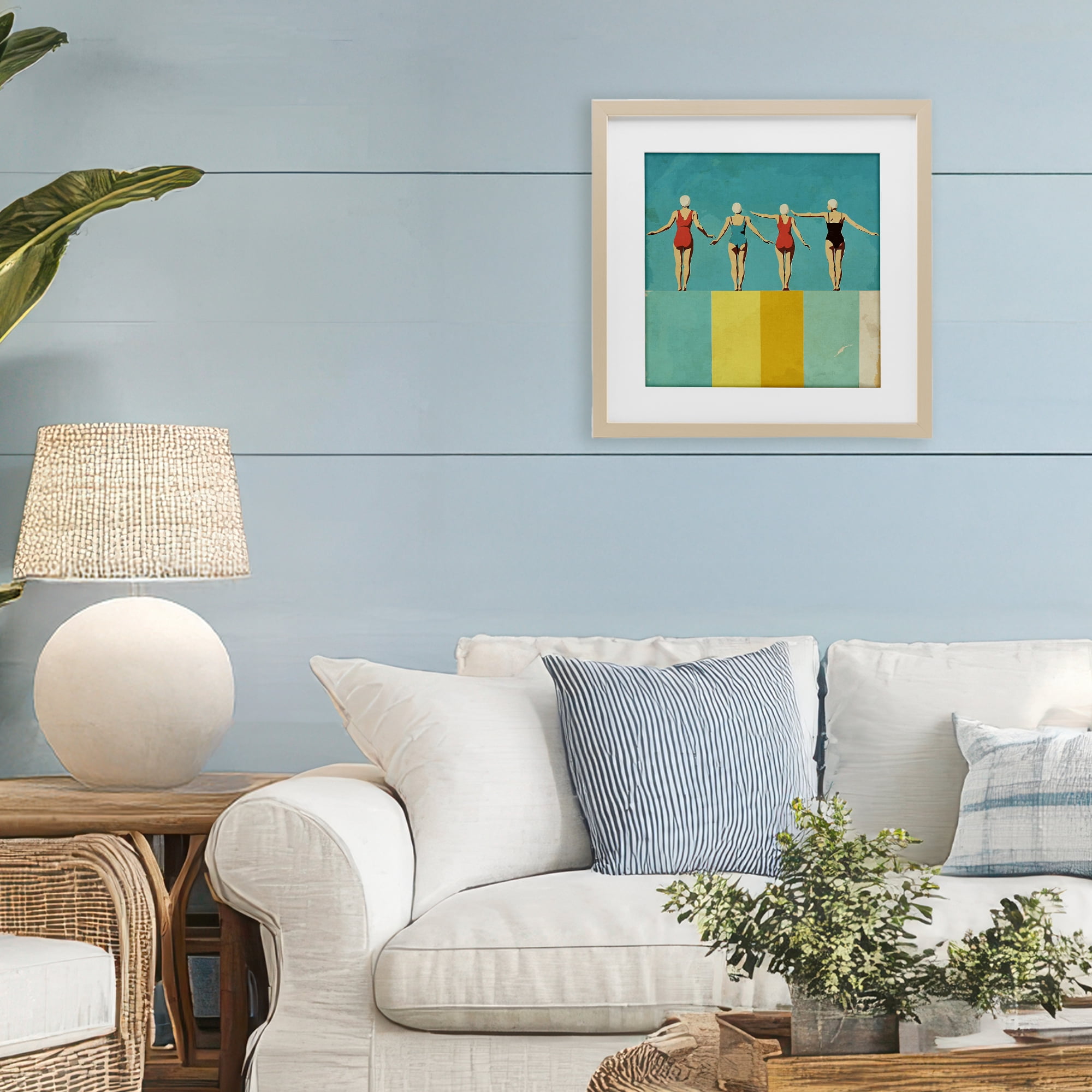 Stupell Industries Four Figures on the Pool Birch Framed Print Under Glass, design by Layla Oz