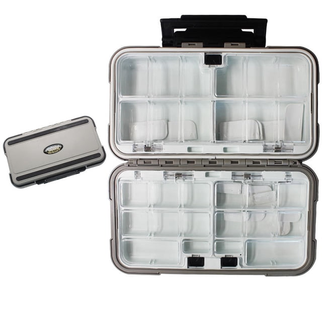Large Grey ABS Fishing Tackle Organizer with Waterproof Design, Shock-Absorbing Inner Box, Silicone Sealing Strips, Transparent Inner Lids & Bounce-Open Feature for Orderly Storage of Fishing
