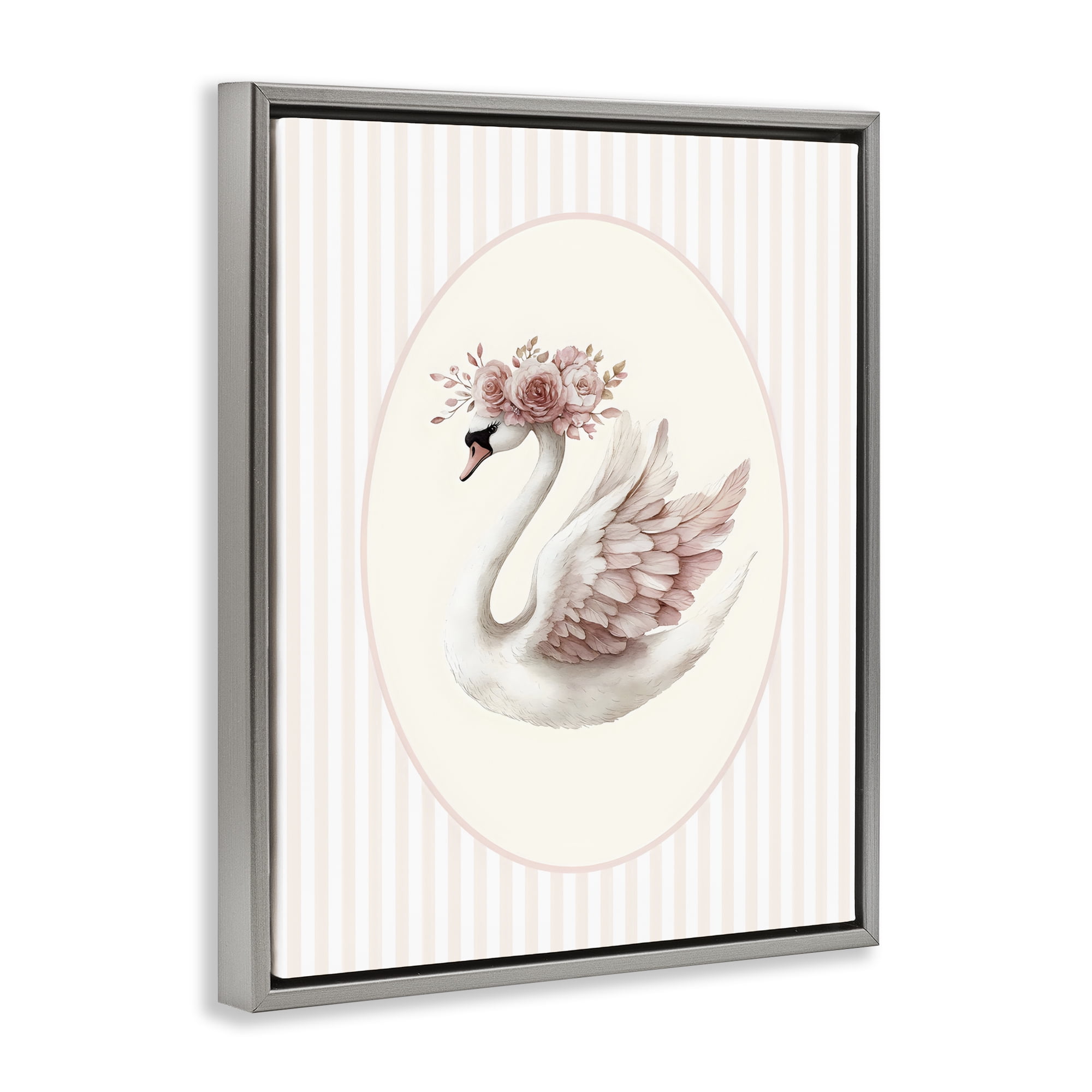 Stupell Industries Nursery Ballerina Swan Striped Gray Framed Floater Canvas Wall Art, design by LSR Design Studio