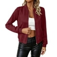 thumbnail image 2 of Ladies Casual Jacket Baeitkot Ladies Fashionable Short Zipper Women Jacket Solid Color Jacket Casual Jacket Wine S, 2 of 9
