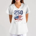 thumbnail image 3 of KDDYLITQ United States 250th Anniversary Tshirt for Women Birthday Usa Flag Short Sleeve Scrubs Tops Causal National Flag Print July 4th T-Shirts 250 Years Birthday Floral V Neck Tees White 4XL, 3 of 7