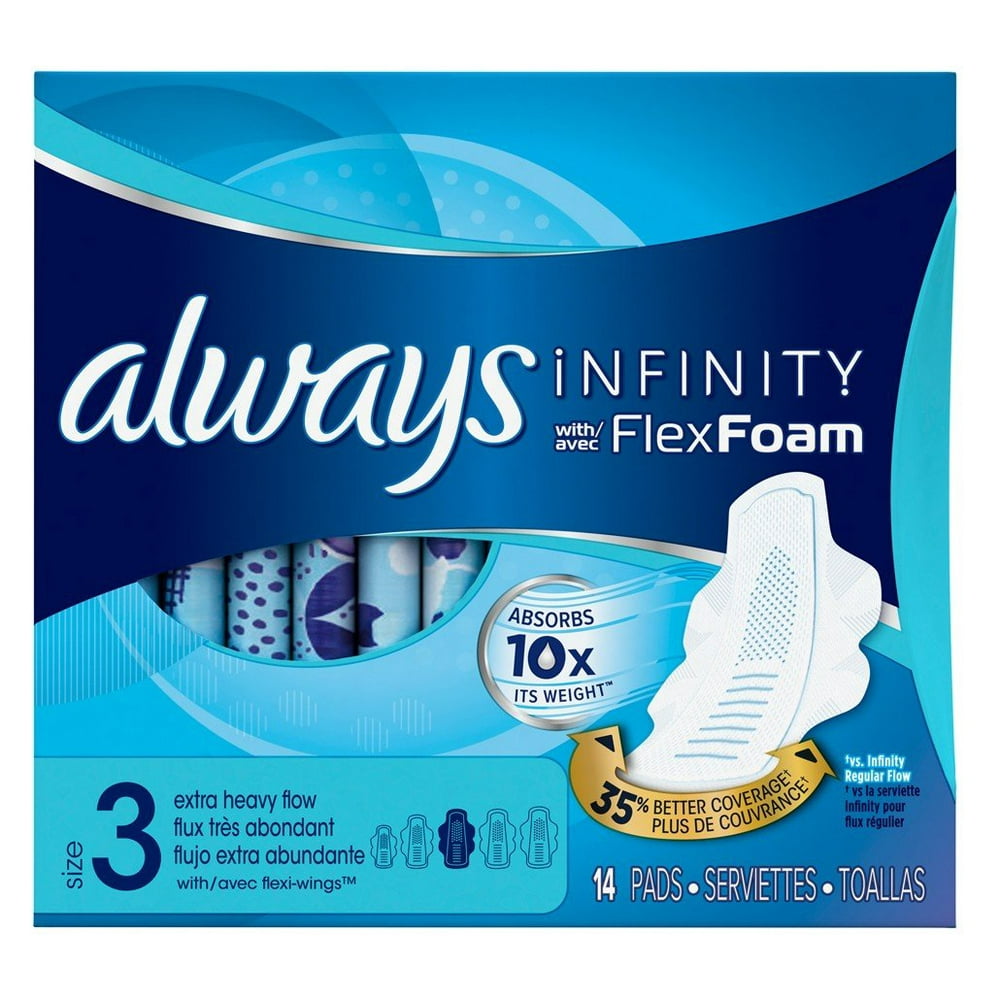 Always Pads Size 3 Infinity With Flex Foam XHeavy Flow, 14 Count, 3 Pack